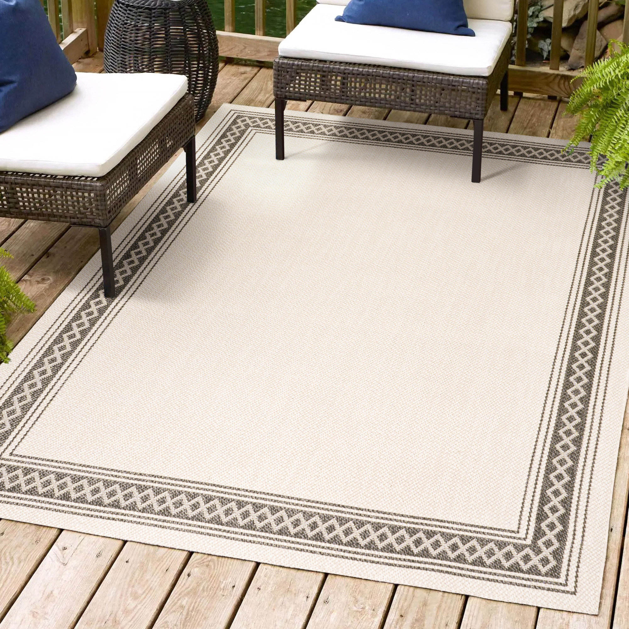 Photos - Area Rug Border JONATHAN Y Lighting SMB207B-3 3' x 5' Polypropylene  Indoor/Outdoor Rectangular  Cream / Black Home Decor Rugs 