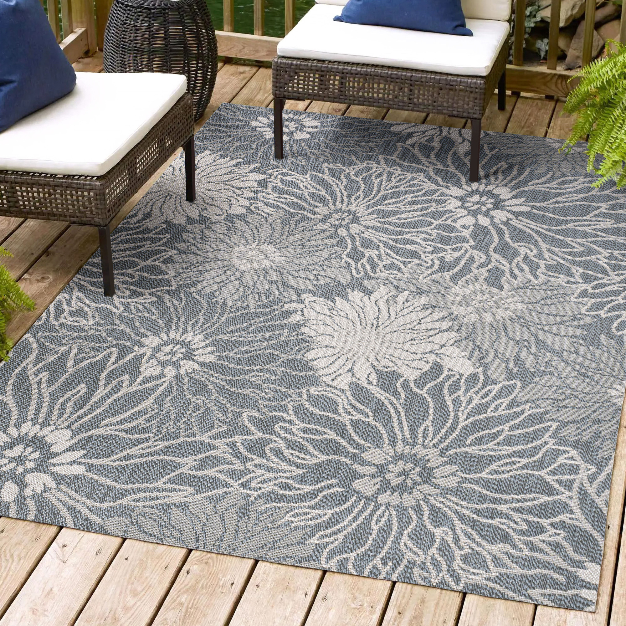 Photos - Area Rug AREA JONATHAN Y Lighting SMB209A-8 8' x 10' Polypropylene Botanical Indoor/Outdoor Rectangular  Rug Navy / Gray Home Decor Ru 