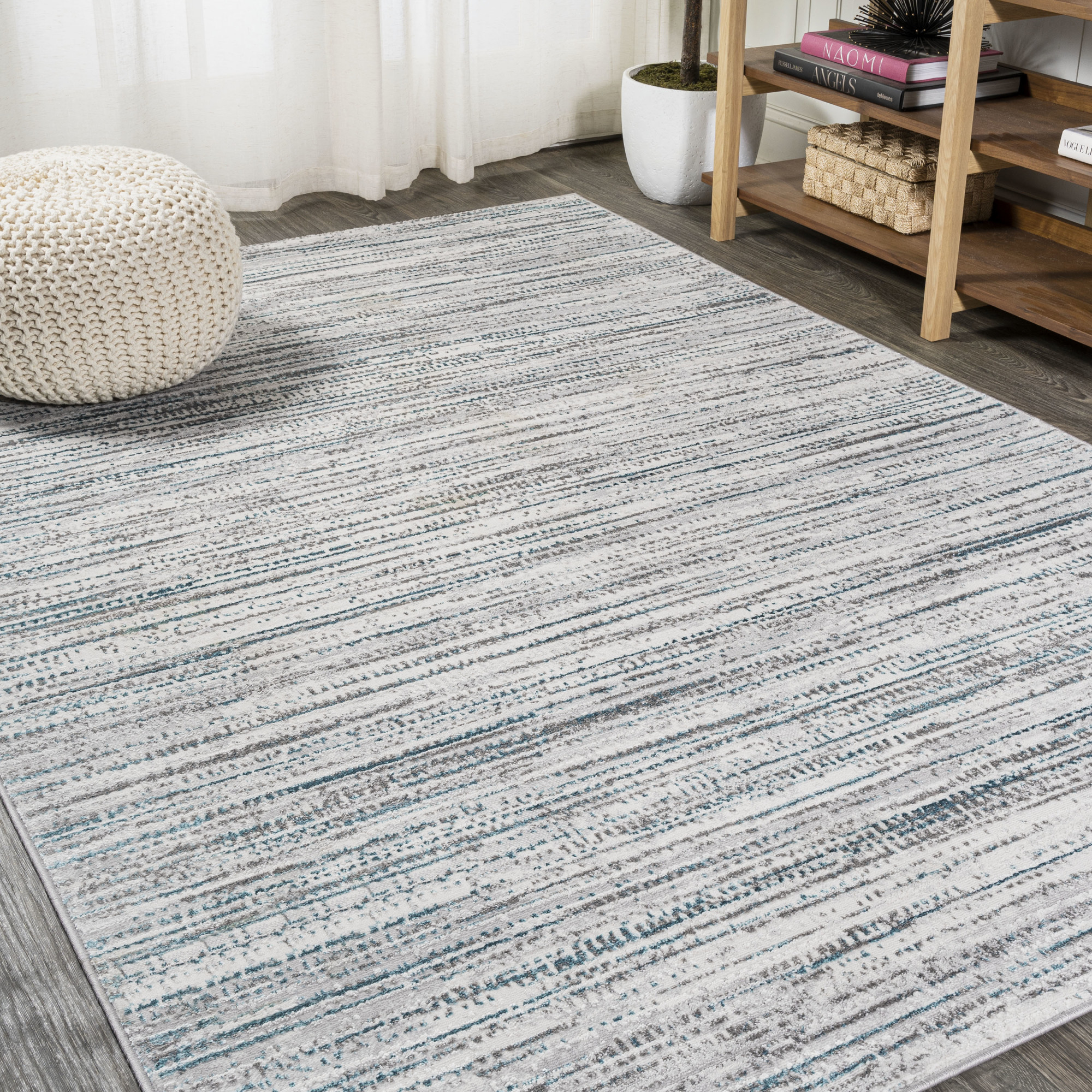 Photos - Area Rug Silk JONATHAN Y Lighting SOR200-4  Orchid 4' x 6' Polypropylene Solid and Striped Indoor  Gray / Turquoise Home Decor 