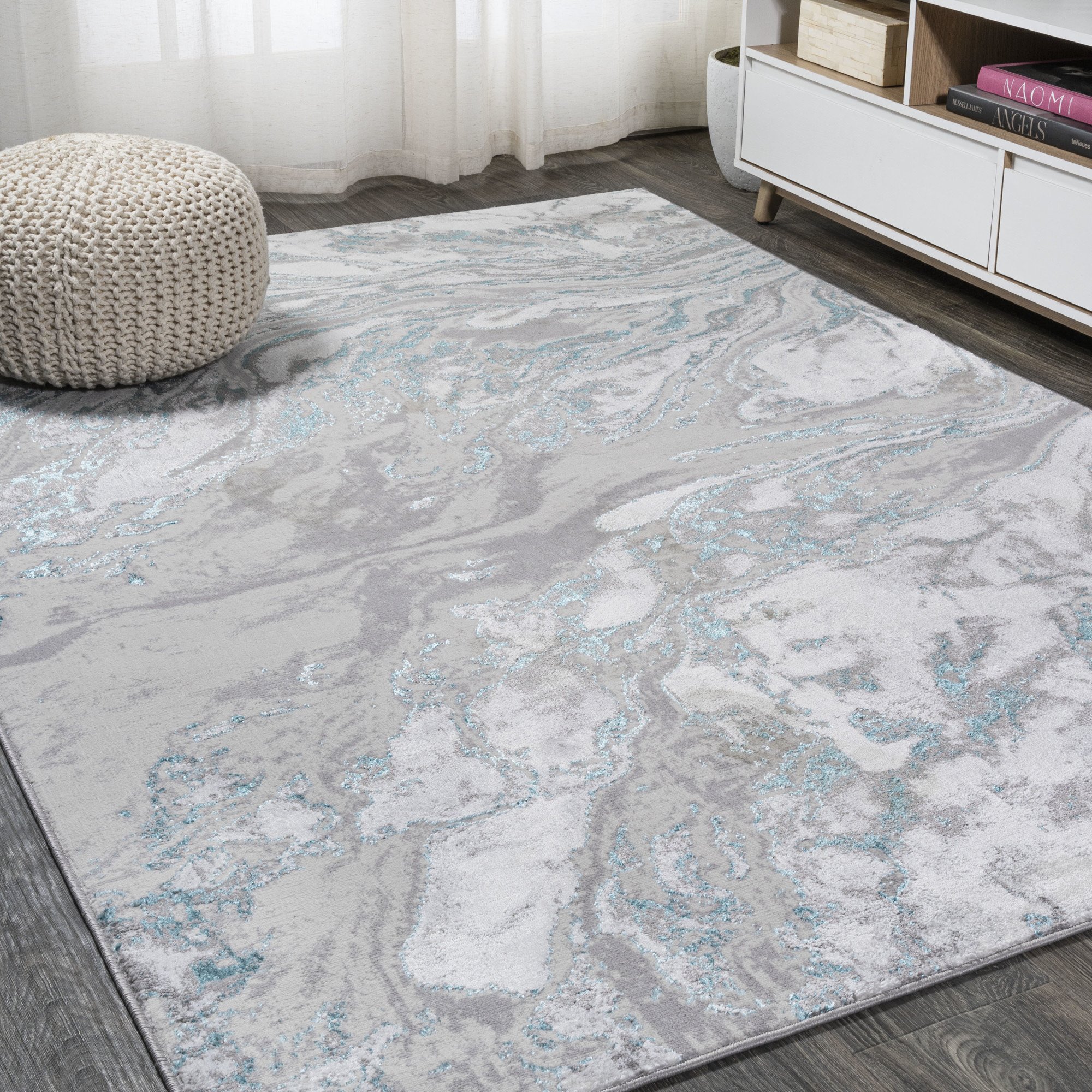 Photos - Area Rug Silk JONATHAN Y Lighting SOR203-4  Orchid 4' x 6' Polypropylene Abstract Indoor  Gray / Turquoise Home Decor Rugs Are 