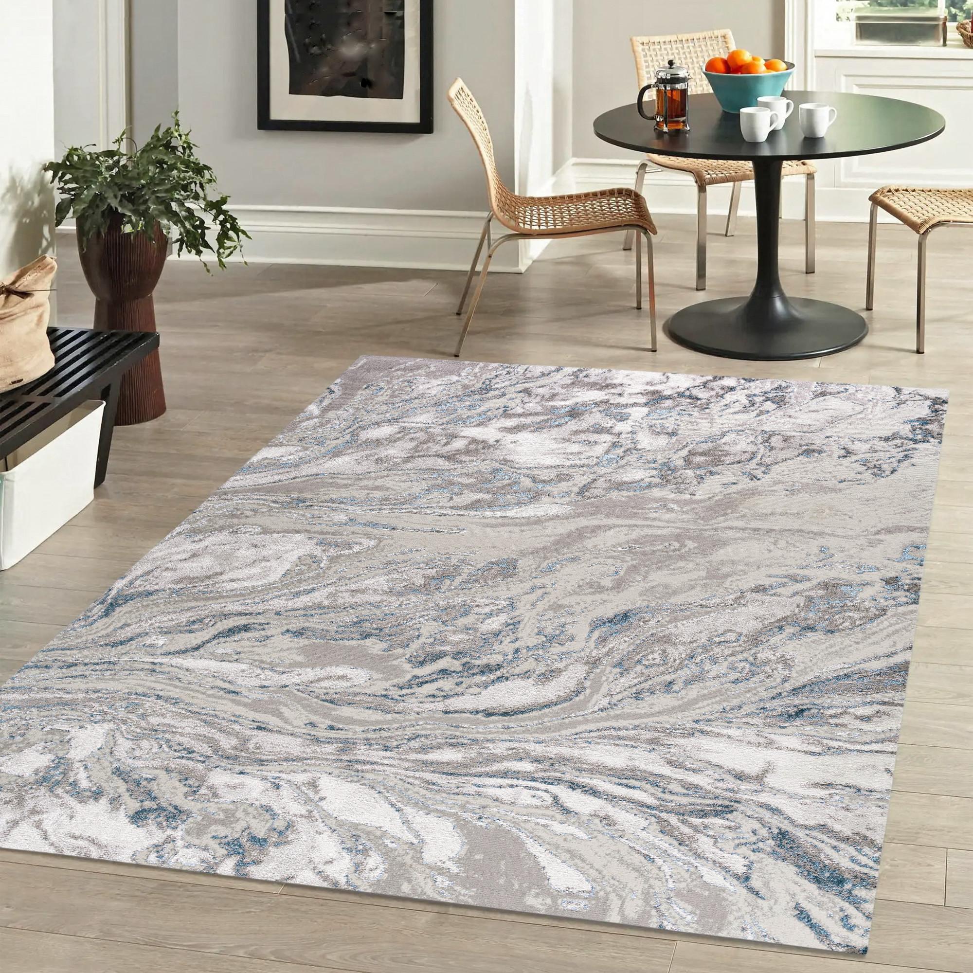 Photos - Area Rug Silk JONATHAN Y Lighting SOR203-4  Orchid 4' x 6' Polypropylene Abstract Indoor  Gray / Blue Home Decor Rugs  