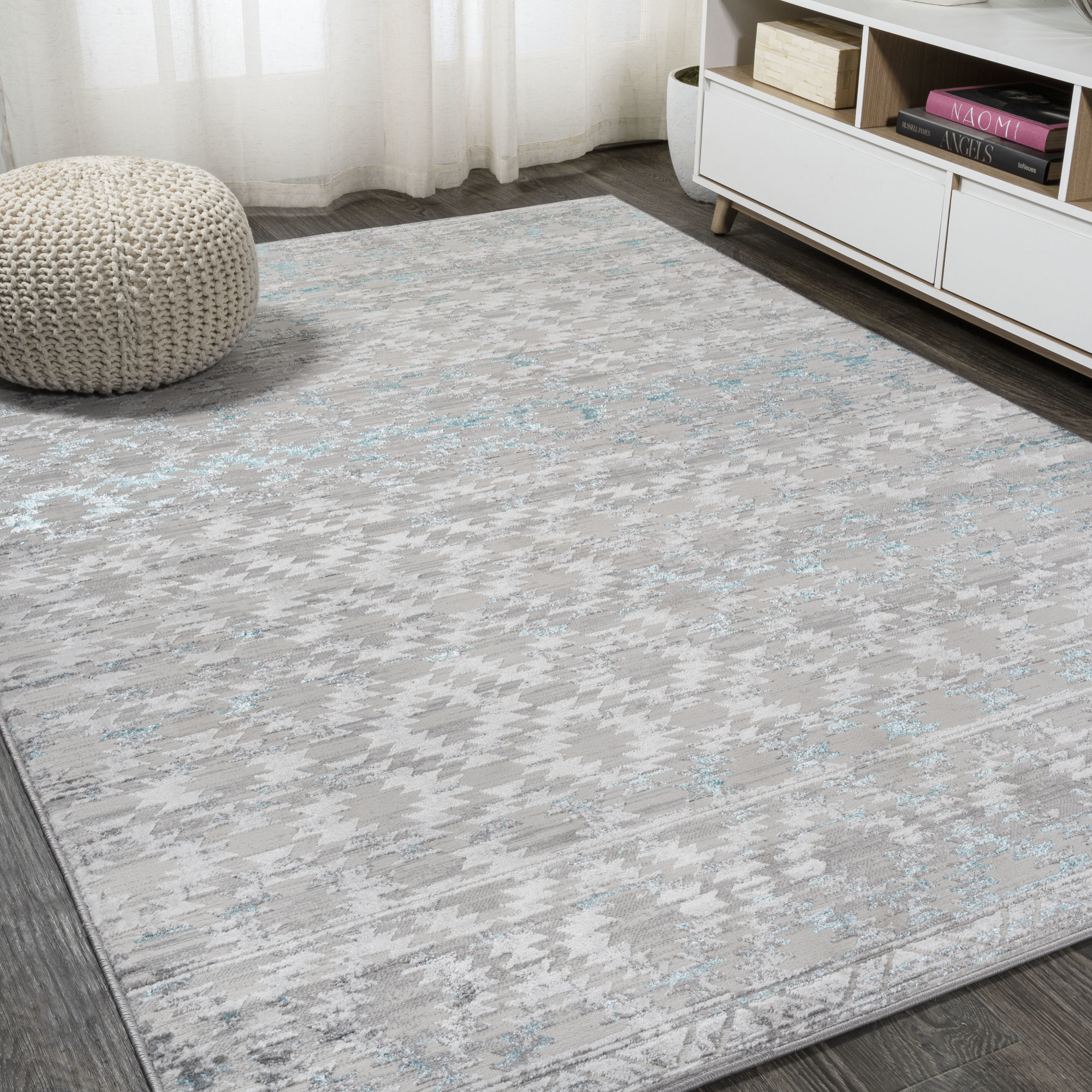 Photos - Area Rug Silk JONATHAN Y Lighting SOR206-4  Orchid 4' x 6' Polypropylene Traditional and Trellis Indoor  Gray / Turquoise Home 