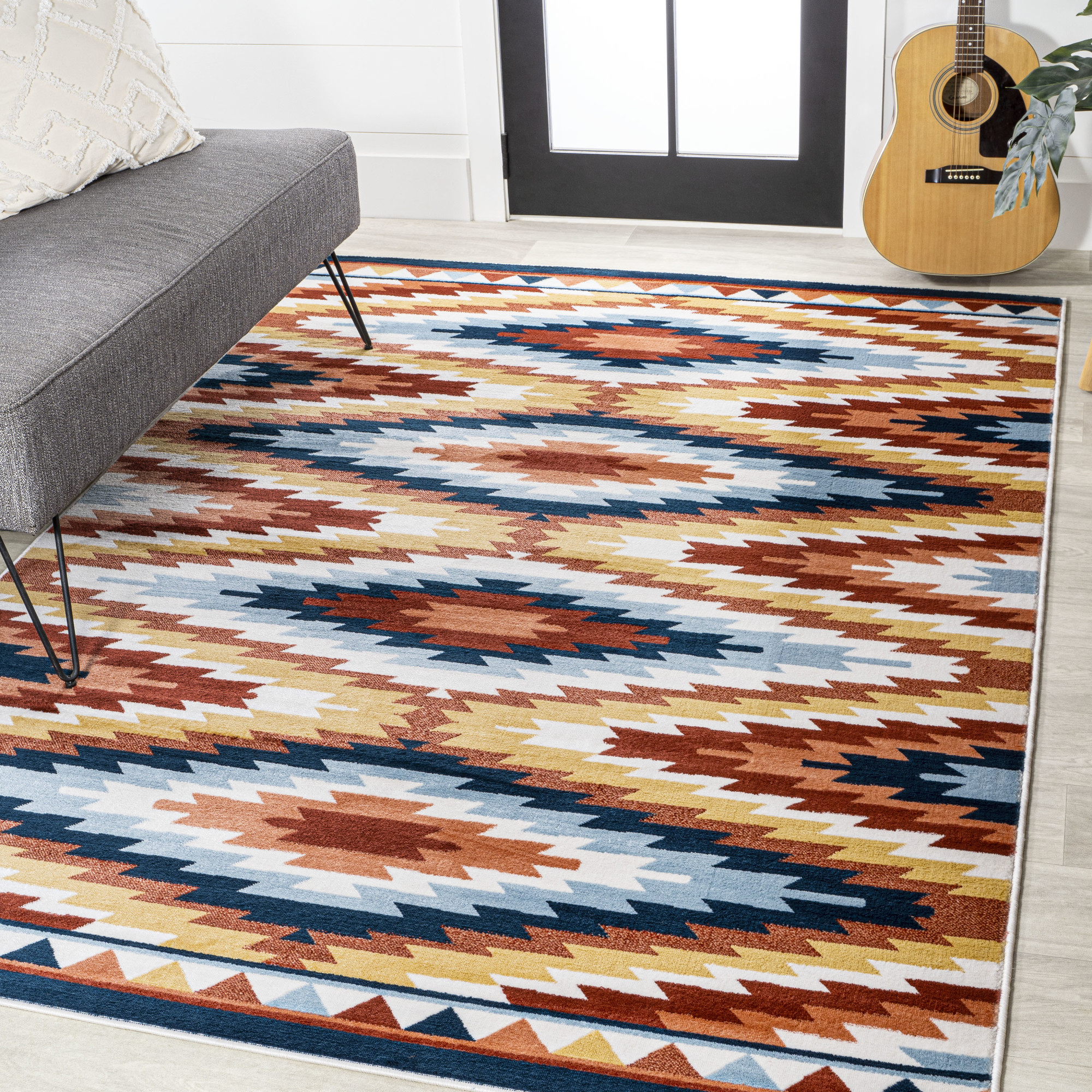 Photos - Area Rug SOUTH JONATHAN Y Lighting SWC101-5  Western 5-1/4' x 7-1/2' Polypropylene Geometric and Trellis Indoor  Yellow / Red 