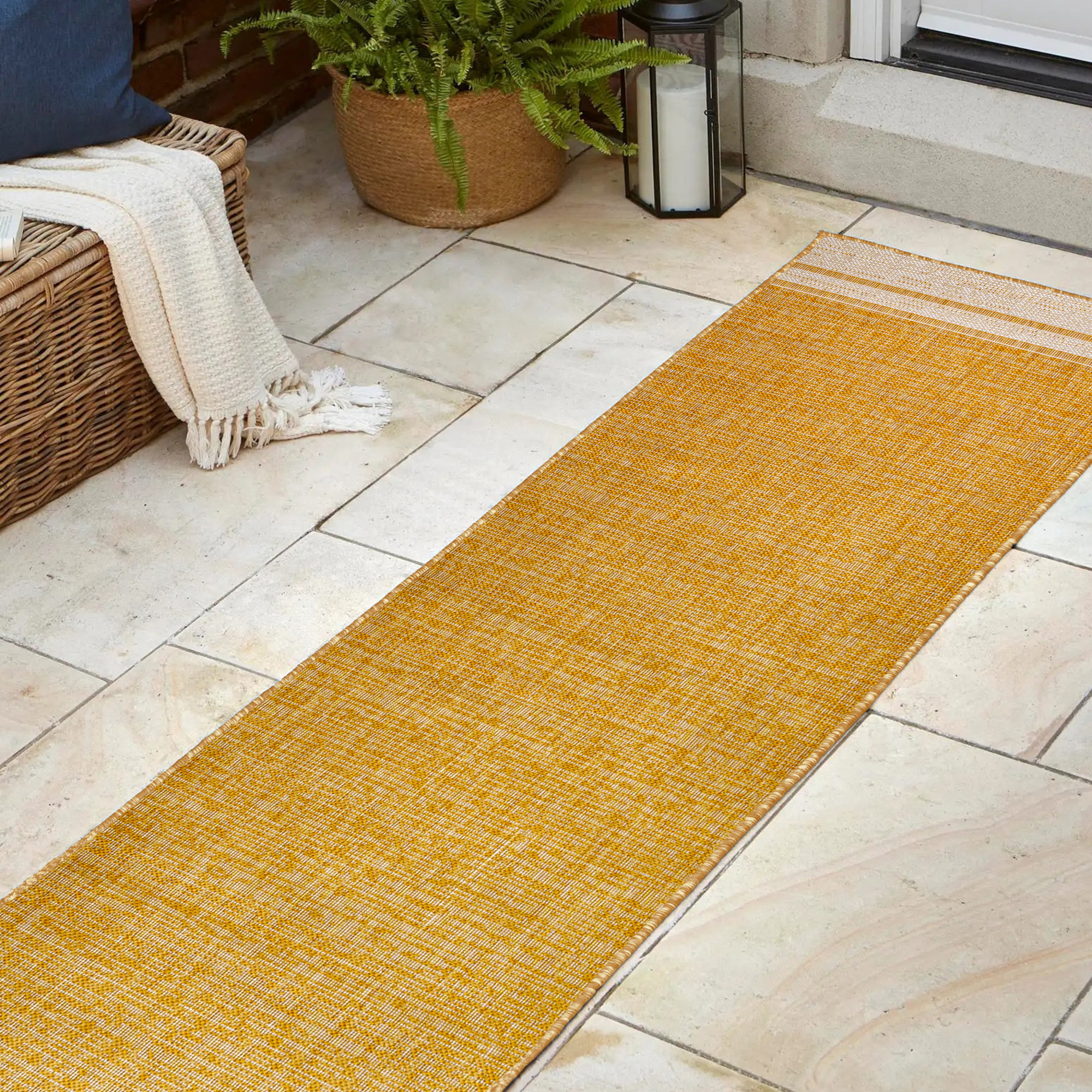 Photos - Area Rug Sun JONATHAN Y Lighting TSN213-28 Tuscan  2' x 7-3/4' Border and Solid Indoor/Outdoor Runner Yellow / Cream Home Decor Rugs R 