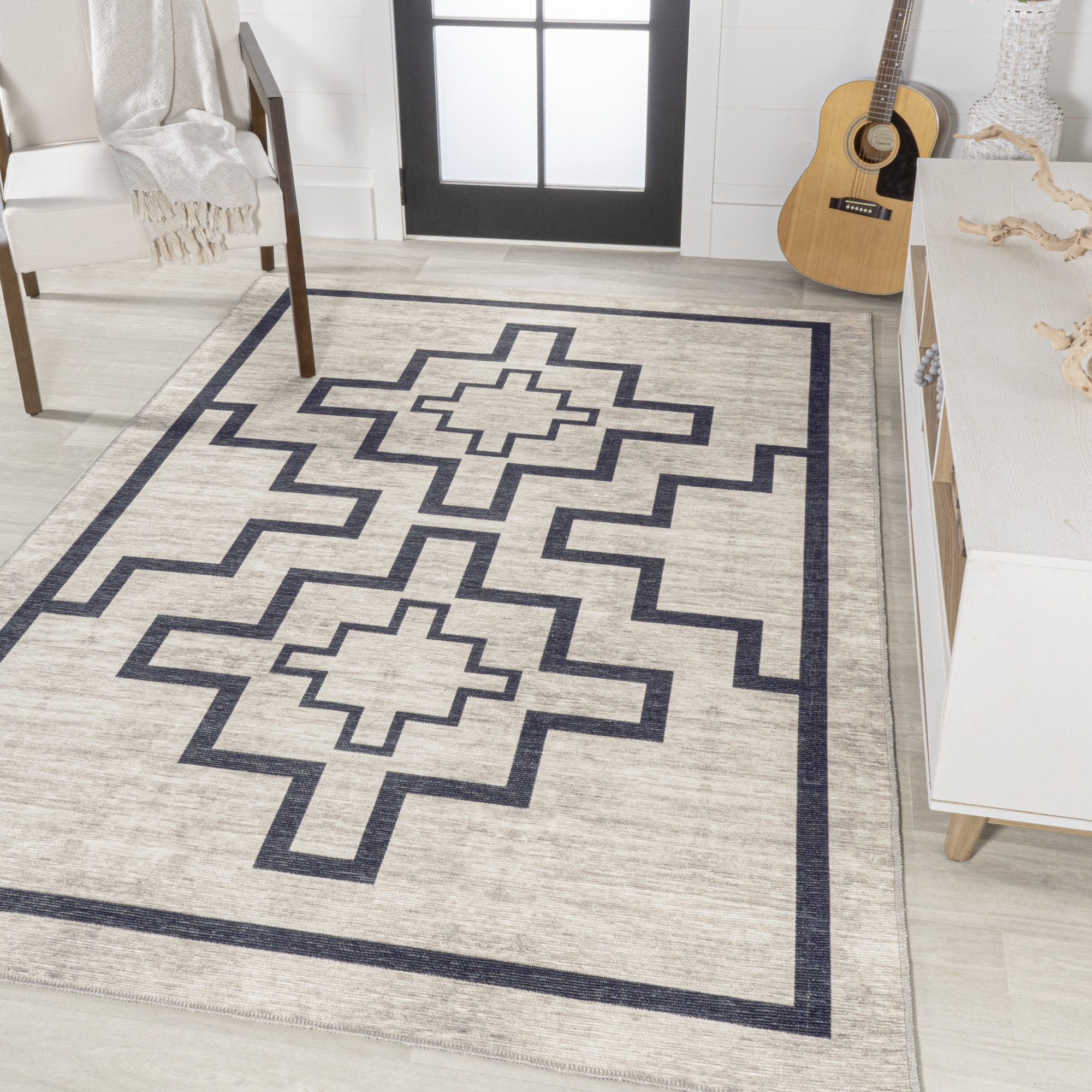 Photos - Area Rug Border JONATHAN Y Lighting WSH115-3 Washable 3' x 5' Polypropylene  Geometric and Moroccan & Tribal Indoor Rectangular Area R 