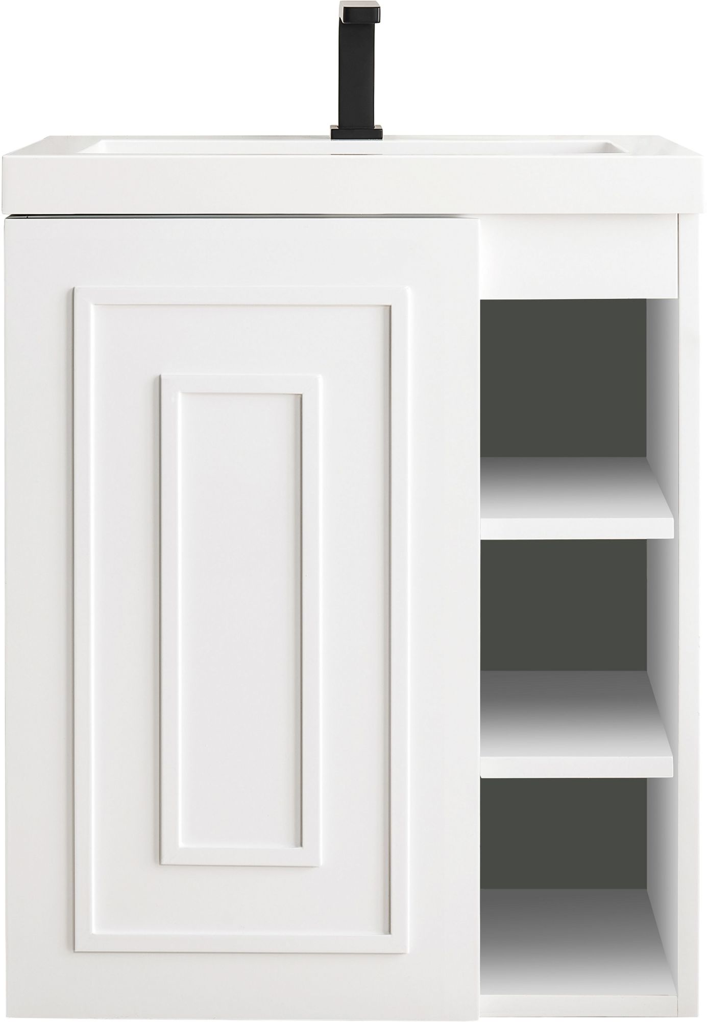 James Martin Vanities E110V24WG Alicante 24" Wall Mounted Single Basin Poplar Vanity Set with 2" Glossy White Stone Composite Vanity Top and