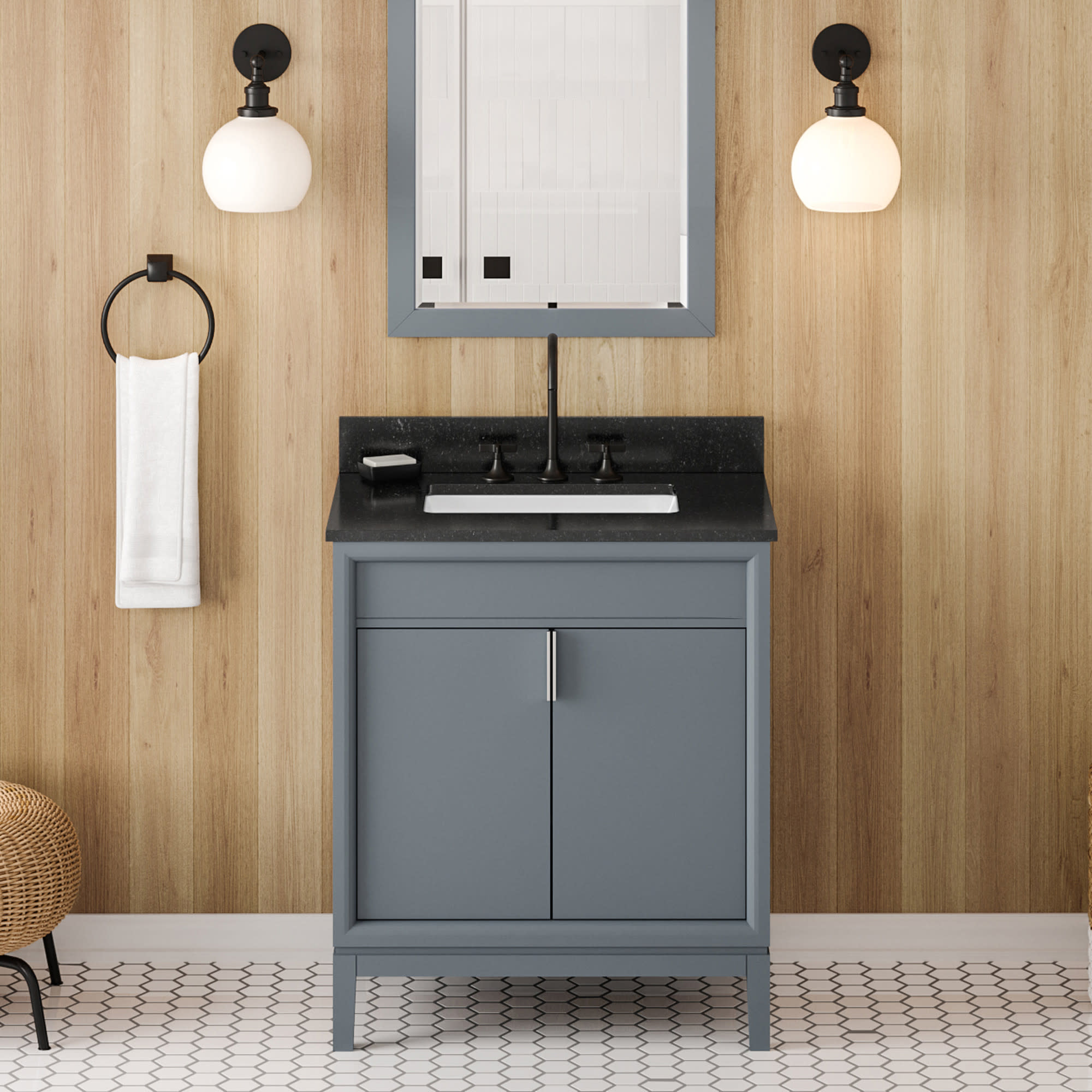 Photos - Washbasin cabinet Jeffrey Alexander VKITTHE30R-GRANITE Theodora II 30" Free Standing Vanity Set with Cabinet and Granite Vanity Top Blue Steel