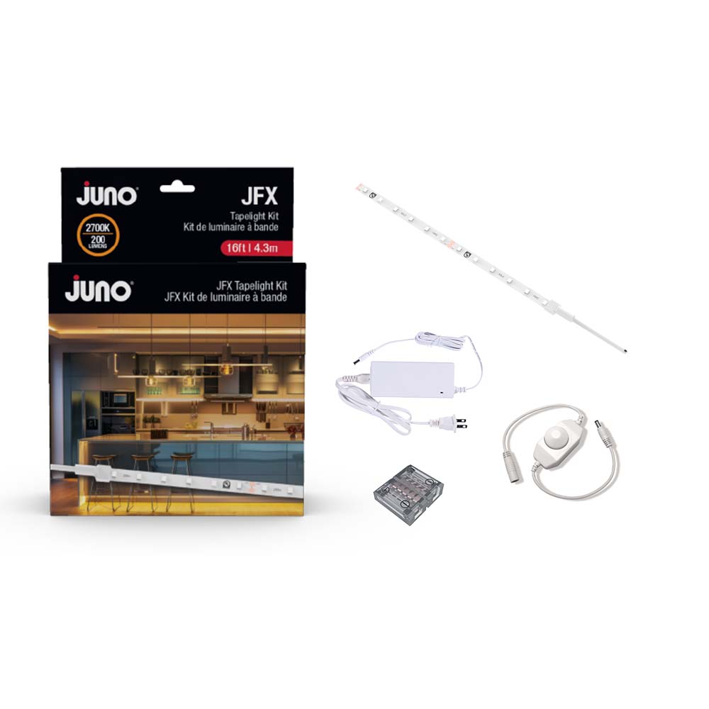 Photos - Chandelier / Lamp JUNO Lighting JFXKIT 24V 200LM 16FT 27K 90CRI DL PLGD6 JFX 16Ft Long 24V 2700K LED Tape Light Kit White Indoor Lighting Unde 