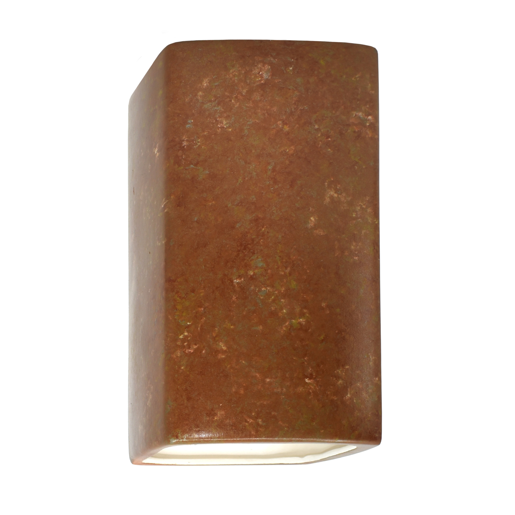 Justice Design Group CER-5910W-LED1-1000 Ambiance 10" Tall LED Outdoor ADA Wall Sconce with a Ceramic Small Rectangle Shade Rust Patina Outdoor
