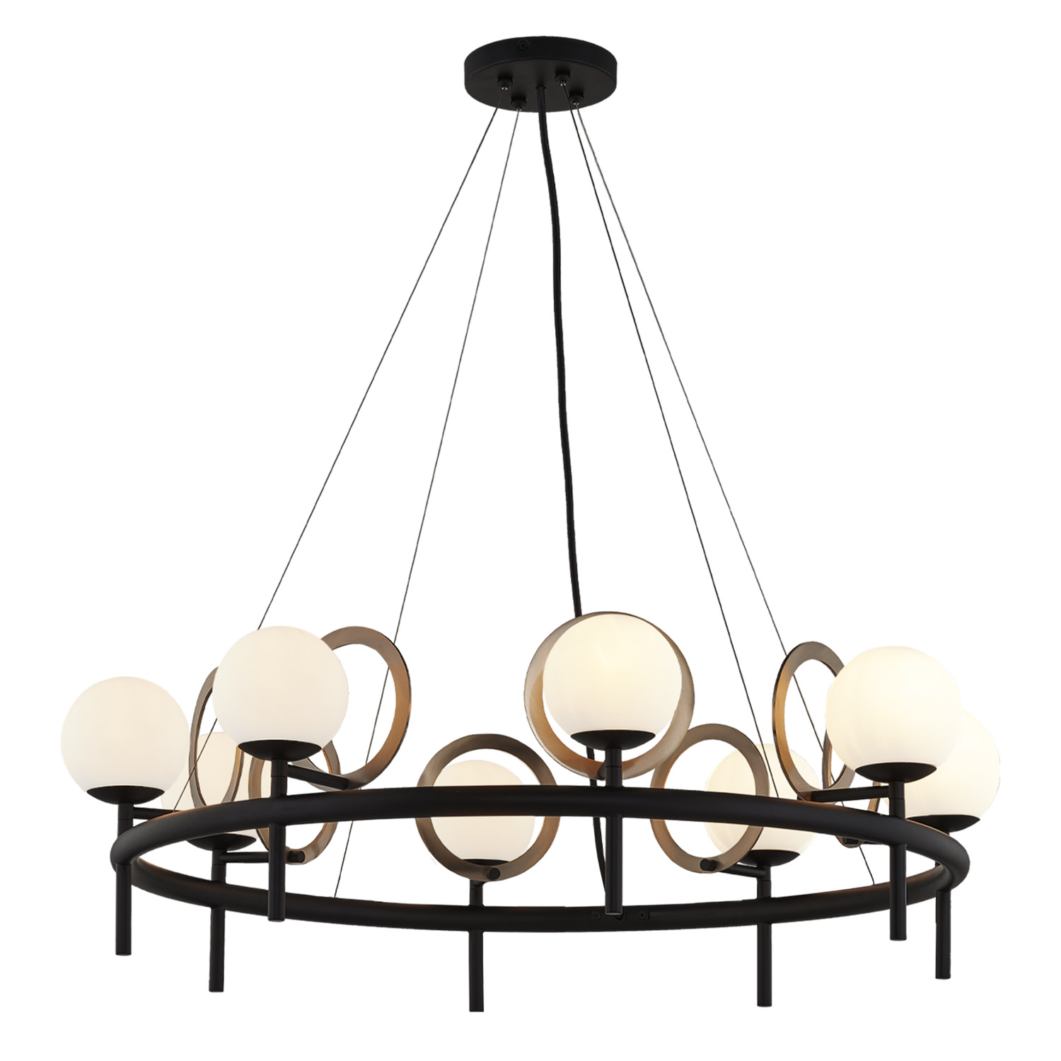 Photos - Chandelier / Lamp Fusion Justice Design Group FSN-4228-OPAL  8 Light 30" Wide Chandelier Matte Black / Brass Indoor Lighting Chandeliers FSN-42 