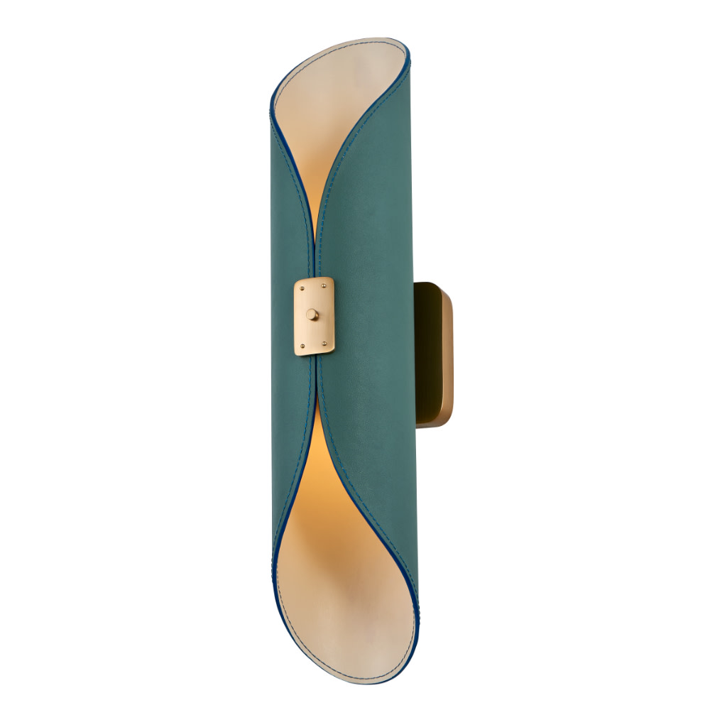 Photos - Chandelier / Lamp Kalco 519923 Cape 20" Tall LED Wall Sconce with Green Leather Shade Satin Brass Indoor Lighting Wall Sconces 519923STB
