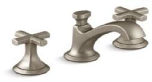 Photos - Tap Kallista P25006-CR Script Widespread Low Spout Bathroom Faucet with Cross Handles Brushed Bronze Faucet Bathroom Sink Faucet