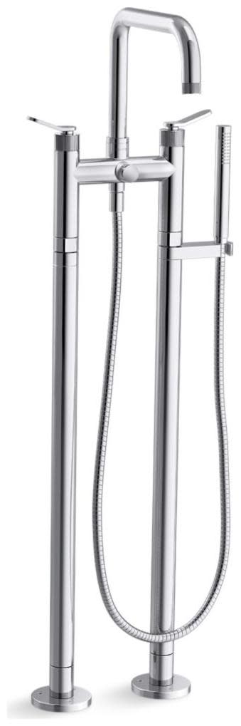 Photos - Tap Kallista P32832-LV Aileron Floor Mounted Tub Filler with Built-In Diverter - Includes Hand Shower Polished Chrome Faucet Tub