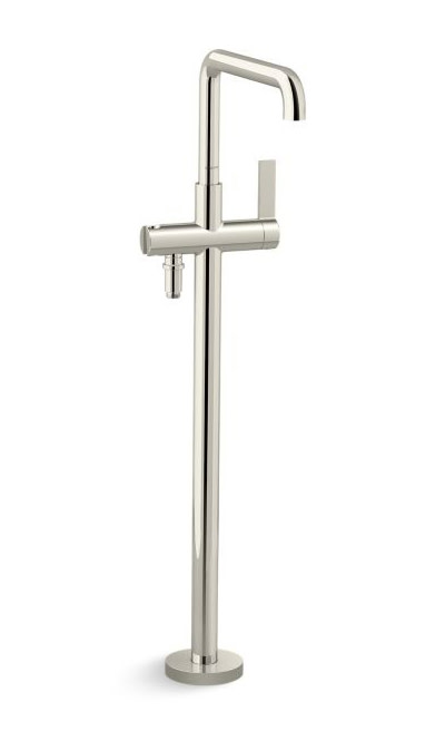 Photos - Tap NICKEL Kallista P24418-00 One Floor Mounted Tub Filler with Built-In Diverter Polished  Faucet Tub Filler Single Handle P2441 