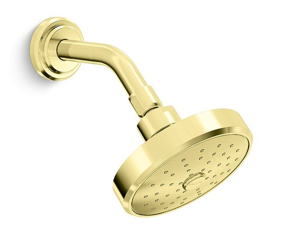Photos - Shower System Pure Kallista P24942-00 Transitional Shower Head with Arm Unlacquered Brass Showers Shower Heads Single Function P24942-00-ULB 