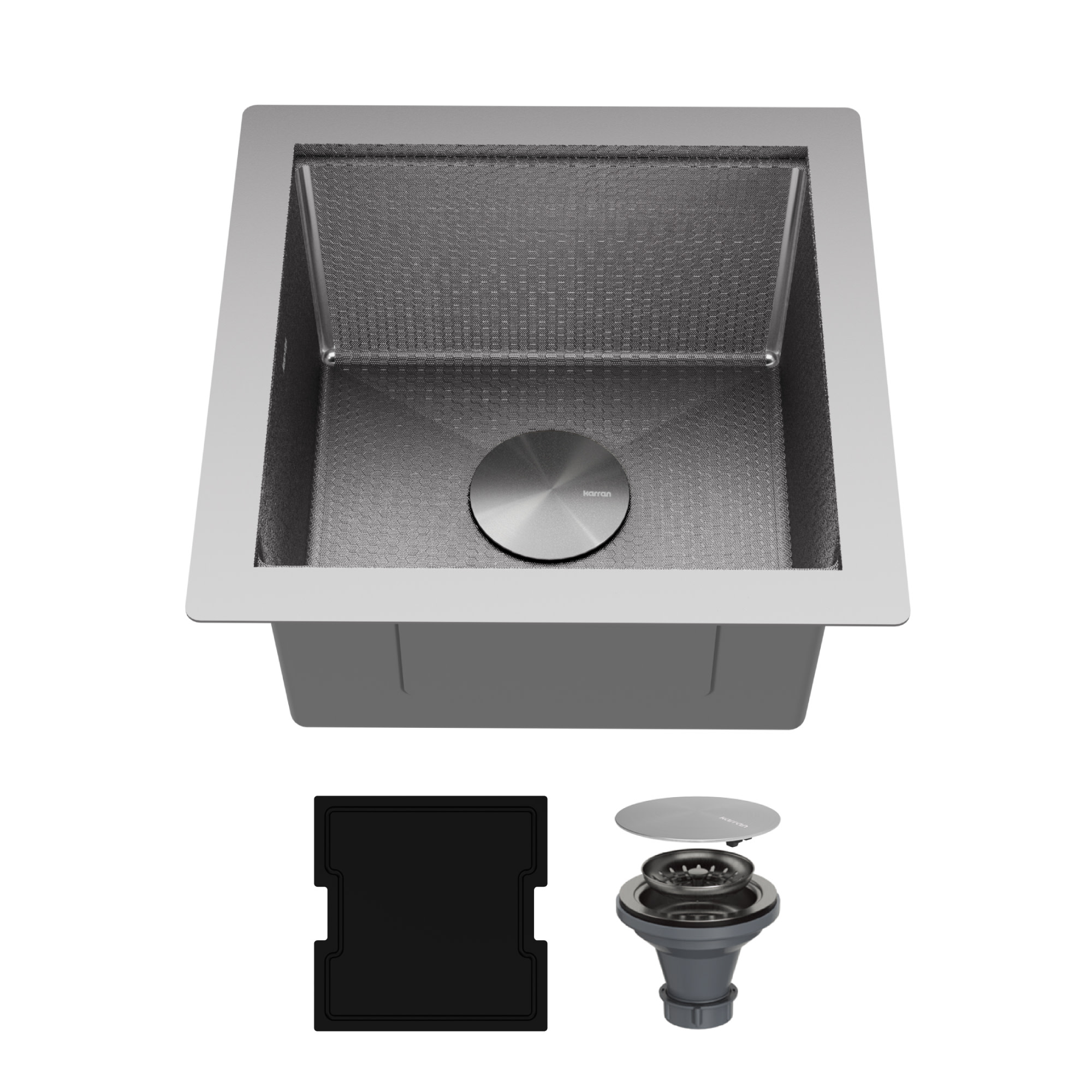 Photos - Kitchen Sink Matrix Karran USA HSU1717SB  17" Undermount Single Basin Stainless Steel  with Basket Strainer and Cutting Board 