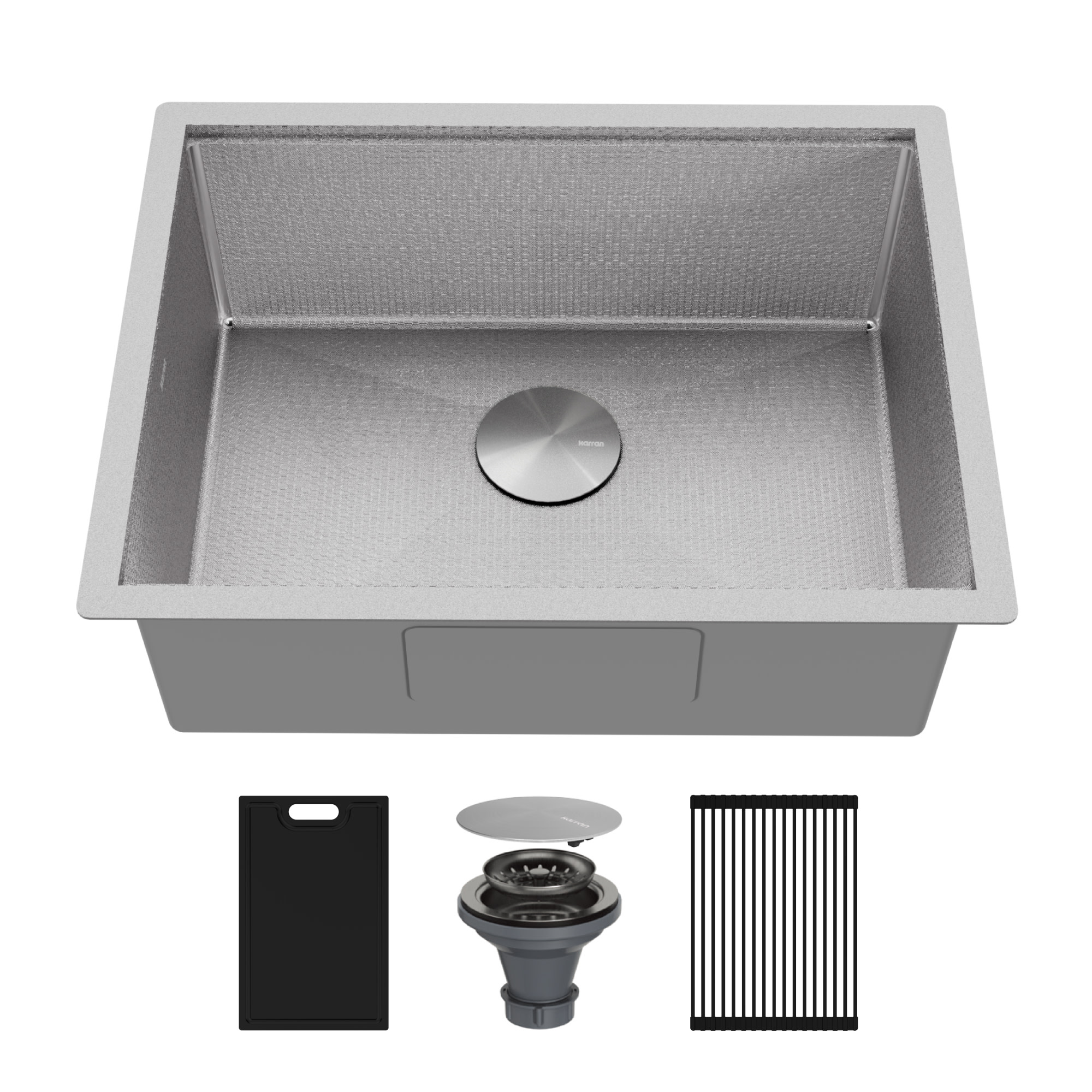 Photos - Kitchen Sink Matrix Karran USA HSU2419SB  24" Undermount Single Basin Stainless Steel  with Basket Strainer and Cutting Board 