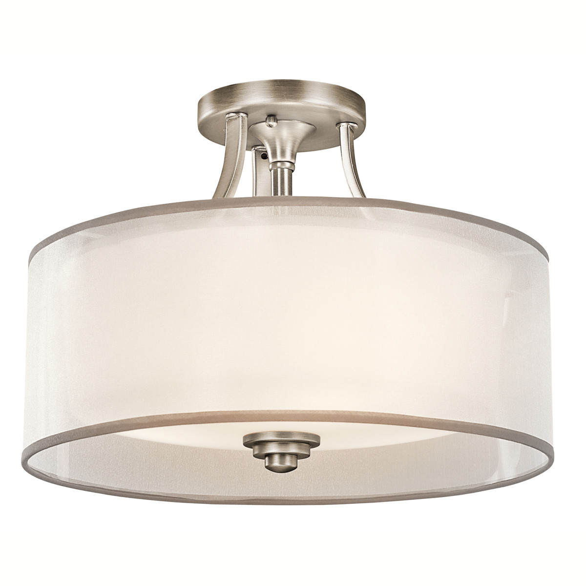 Photos - Chandelier / Lamp Kichler 42386 Lacey 3 Light 15" Wide Semi-Flush Ceiling Fixture with Organza Shade and Diffuser Antique Pewter Indoor Lighti 