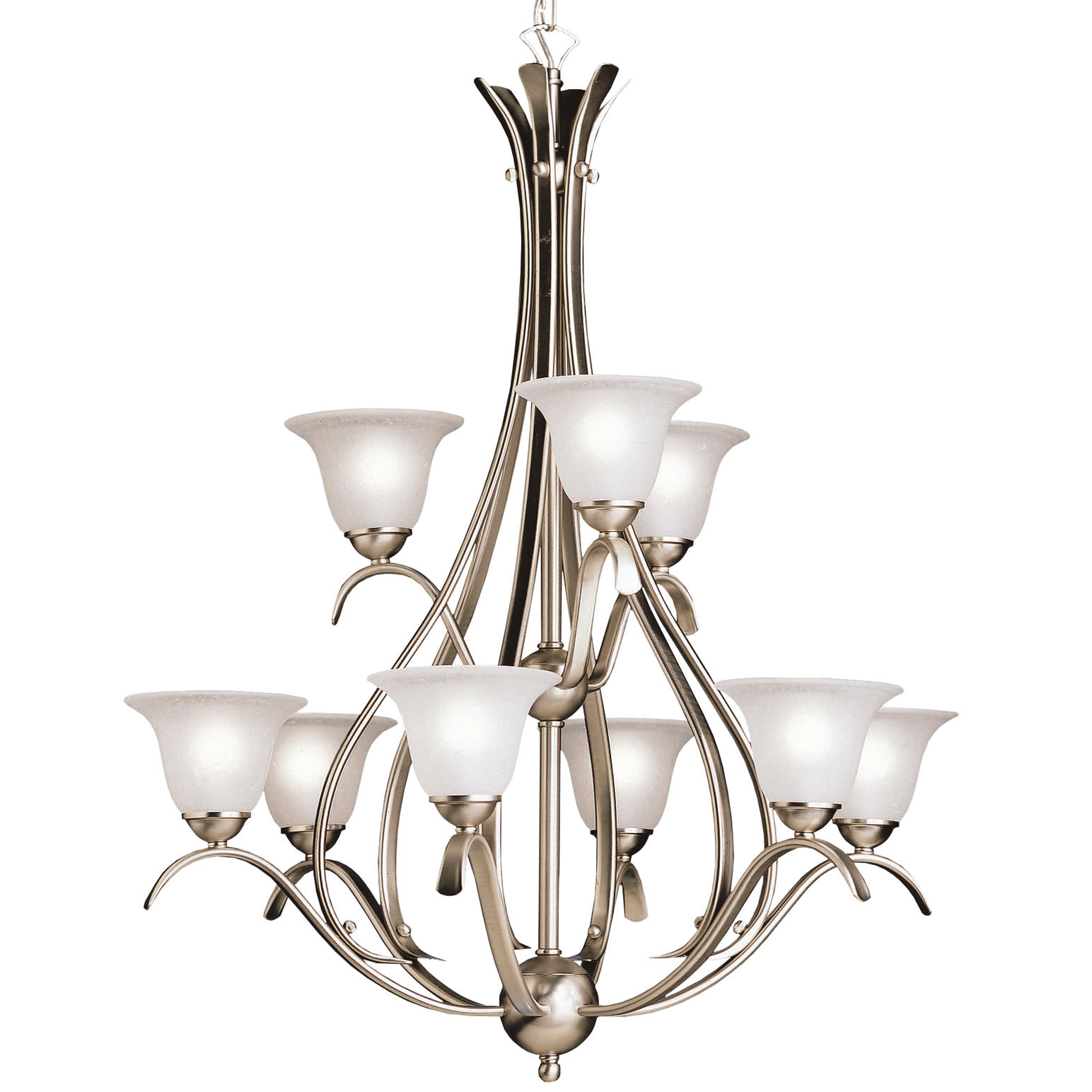 Photos - Chandelier / Lamp Kichler 2520 Dover 9 Light 28" Wide 2-Tier Chandelier with Etched Glass Shades Brushed Nickel Indoor Lighting Chandeliers 25 