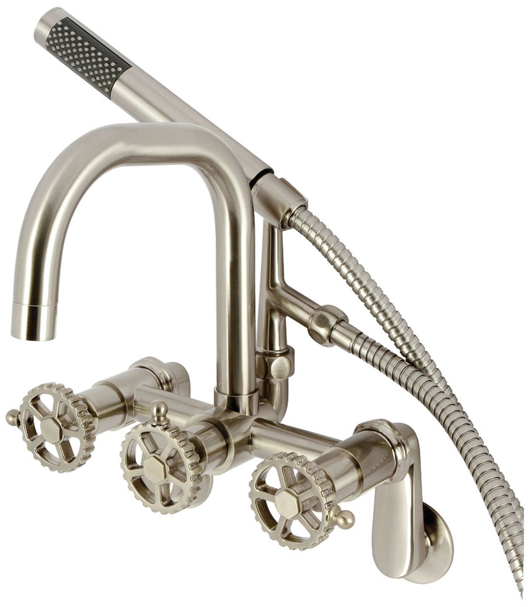 Photos - Tap Kingston Brass AE845.CG Fuller Wall Mounted Tub Filler with Built-In Diverter - Includes Hand Shower Brushed Nickel Faucet T 