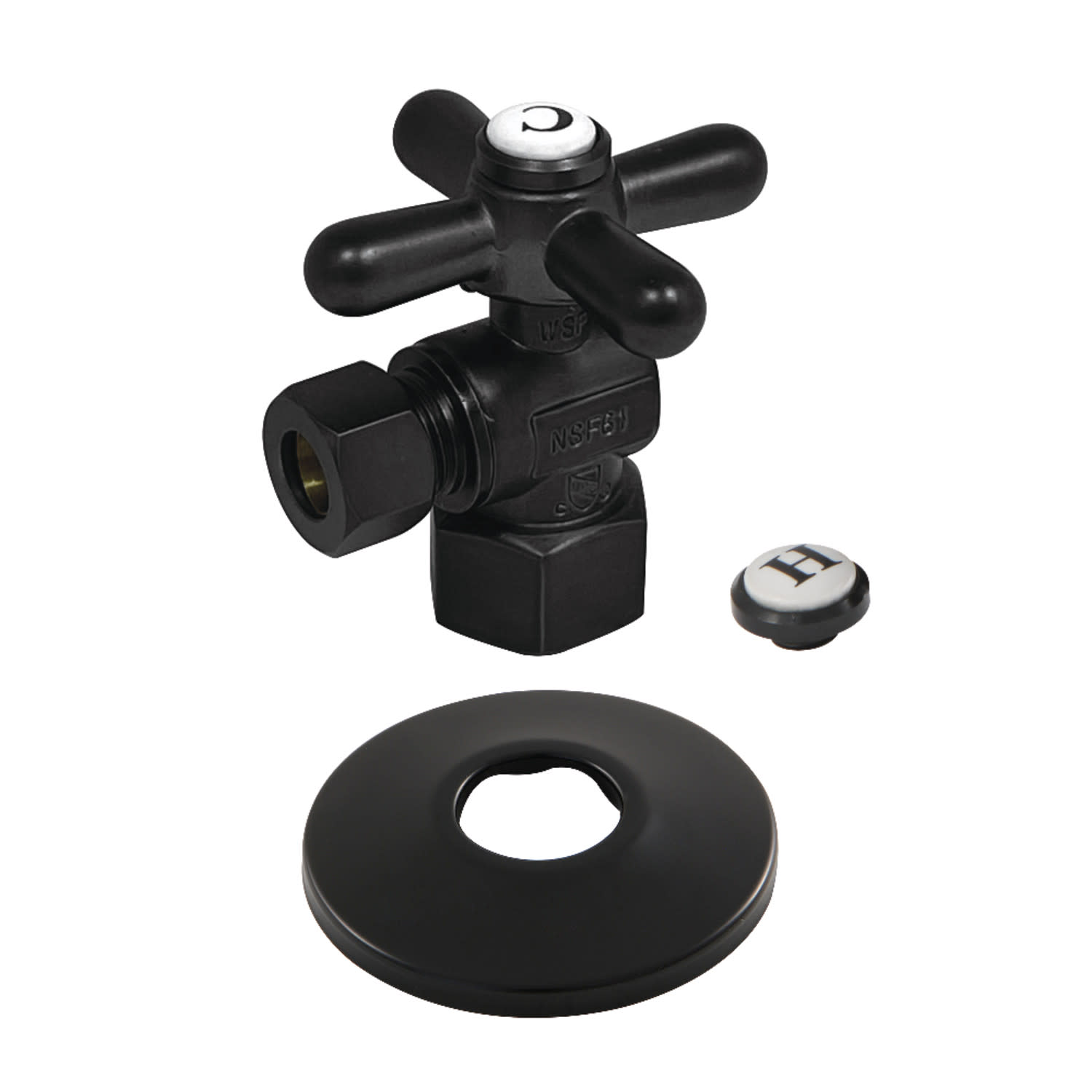 Photos - Shower Trap / Waste Kingston Brass CC4310.XK 1-7/8" High Quarter Turn Angle Stop Valve with Flange Matte Black Valves Angle Stop Valves CC43100X 