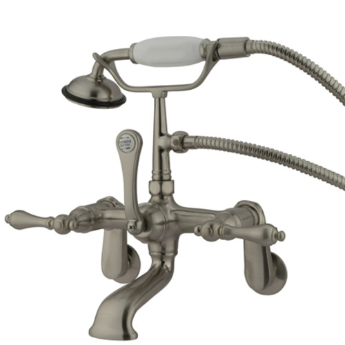 Photos - Tap Kingston Brass CC51T Vintage Wall Mounted Clawfoot Tub Filler with Personal Hand Shower and Metal Lever Handles Brushed Nick