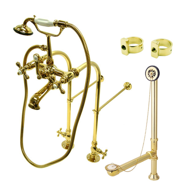 Photos - Shower System Kingston Brass CCK517.AX Vintage Tub and Shower Trim Package with Shower Head Polished Brass Showers Tub and Shower Traditio 