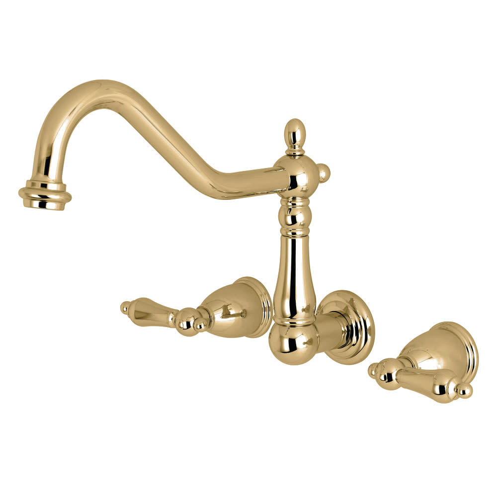 Photos - Tap Kingston Brass KS102.AL Heritage Wall Mounted Tub Filler Polished Brass Faucet Tub Filler Double Handle KS1022AL 