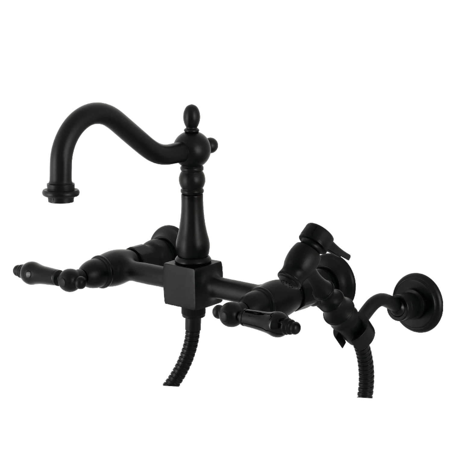 Photos - Tap Kingston Brass KS126.PKLBS Duchess 1.8 GPM Wall Mounted Widespread Bridge Kitchen Faucet – Includes Side Spray Matte Black F