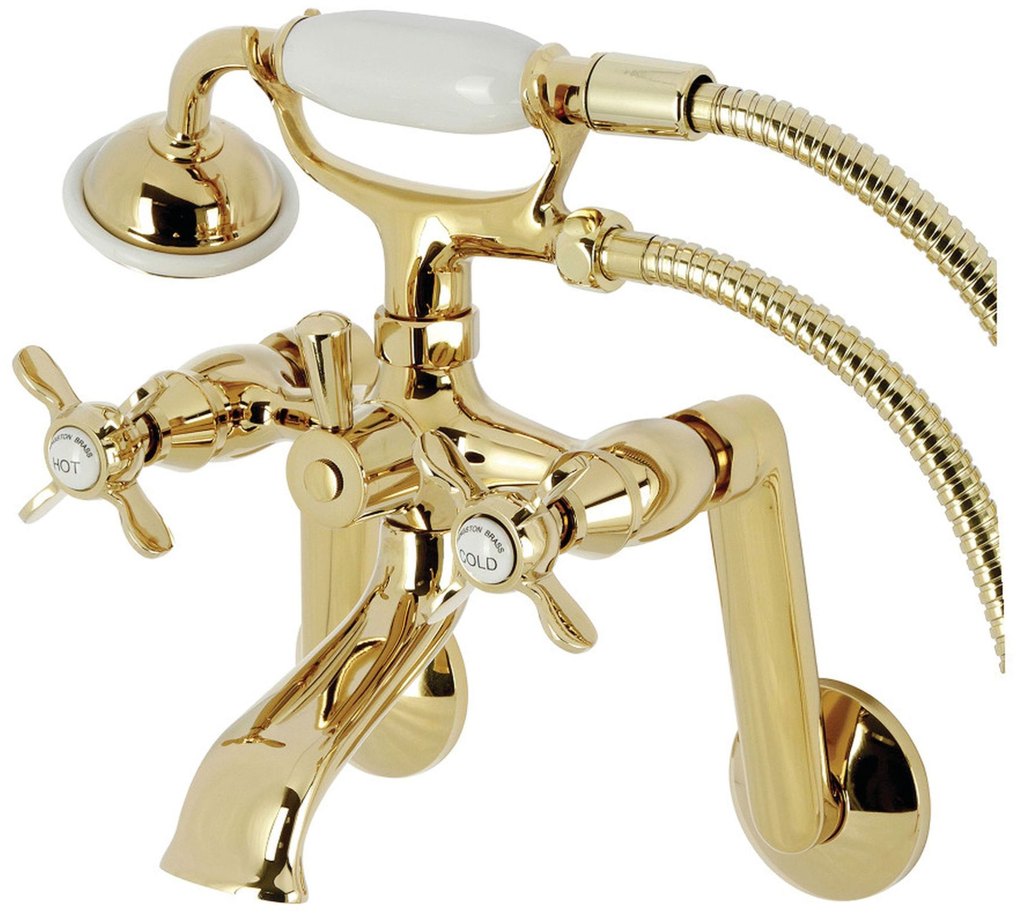 Photos - Tap Kingston Brass KS289 Kingston Wall Mounted Clawfoot Tub Filler with Built-In Diverter - Includes Hand Shower Polished Brass 