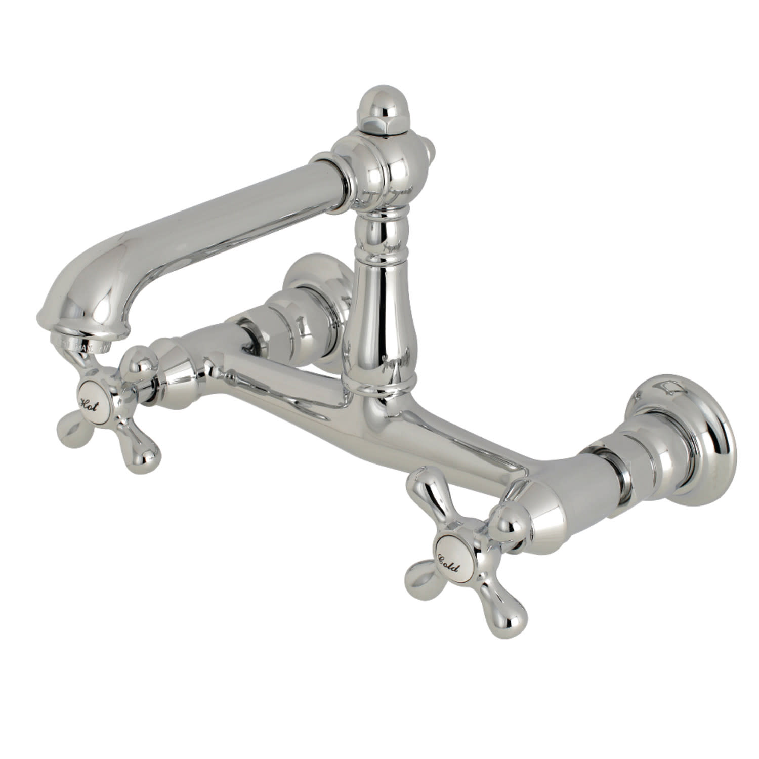 Photos - Tap Kingston Brass KS724.AX English Country 1.2 GPM Wall Mounted Bridge Widespread Bathroom Faucet Polished Chrome Faucet Bathro 