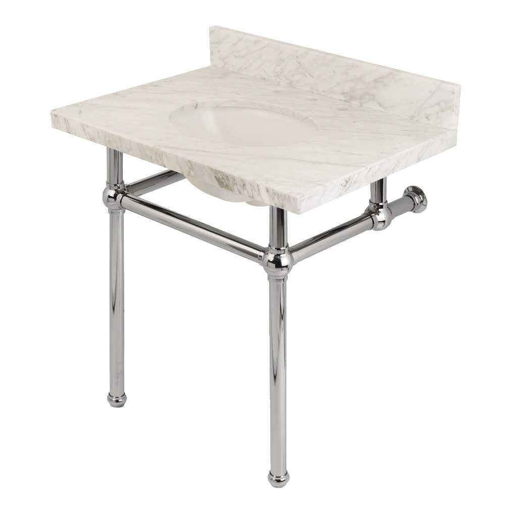 Photos - Bathroom Sink Kingston Brass KVPB3030MB Templeton 30" Rectangular Brass Marble Console  with Overflow and 3 Faucet Holes at 8 
