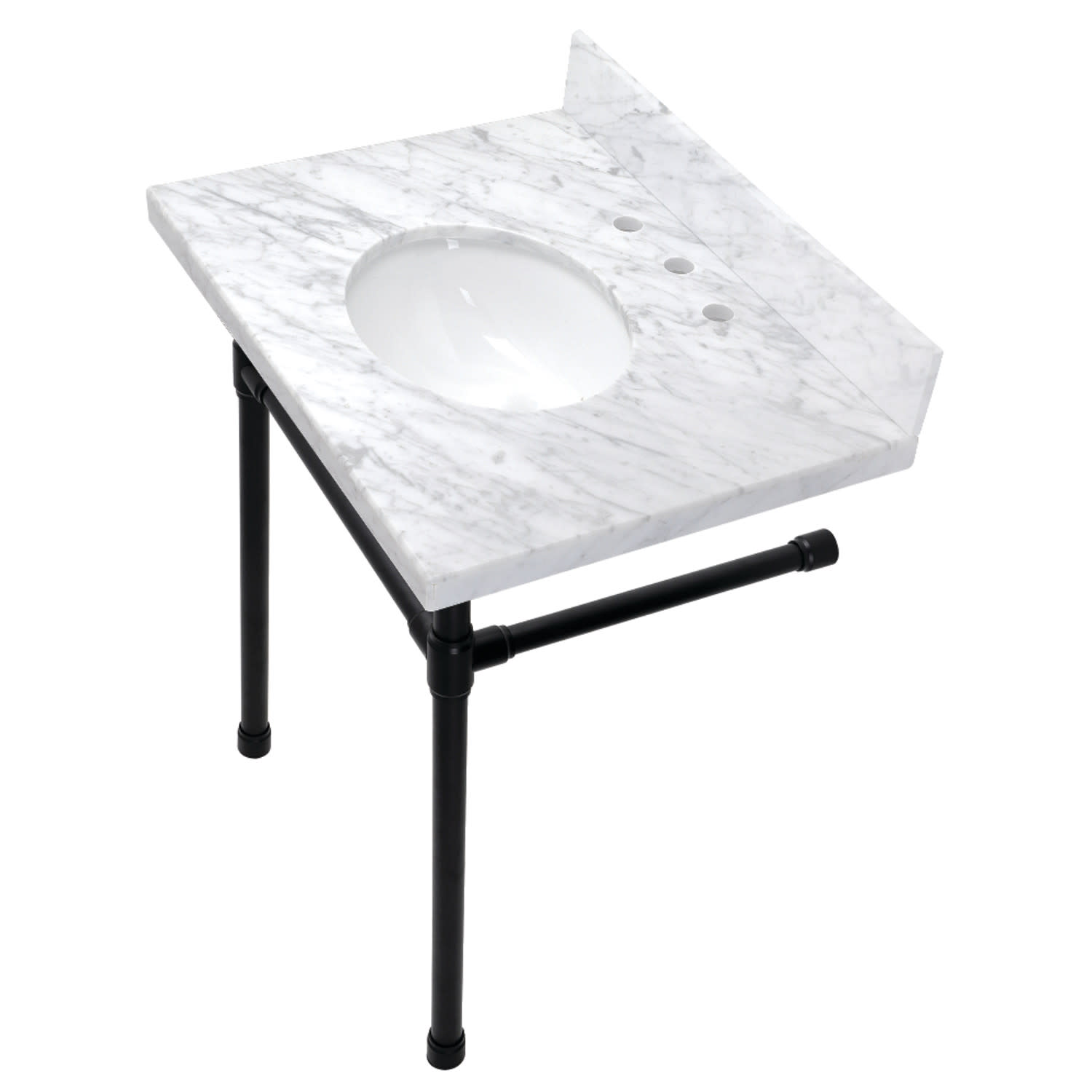 Photos - Bathroom Sink Kingston Brass KVPB30M8.ST-D-SET Dreyfuss 30" x 22" Carrara Marble Vanity Top with Stainless Steel Legs Marble White / Matte 
