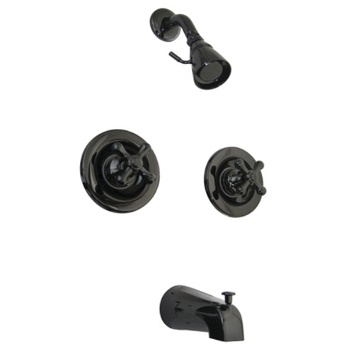 Photos - Shower System Kingston Brass NB660AX Water Onyx Twin Cross Handle Pressure Balanced Tub and Shower Faucet with Volume Control Black Onyx S 