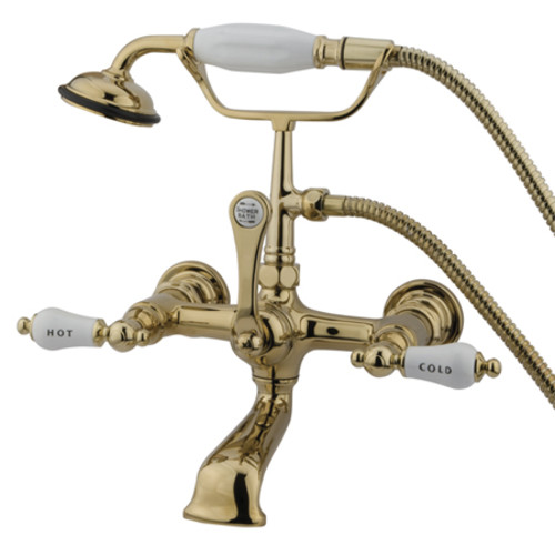 Photos - Tap Kingston Brass CC555T Vintage Wall Mounted Clawfoot Tub Filler with Personal Hand Shower and Porcelain Lever Handles Polishe 