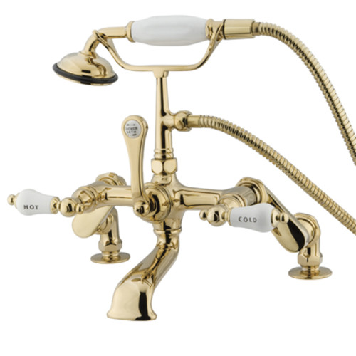 Photos - Tap Kingston Brass CC653T Vintage Deck Mounted Clawfoot Tub Filler with Personal Hand Shower and Porcelain Lever Handles Polishe