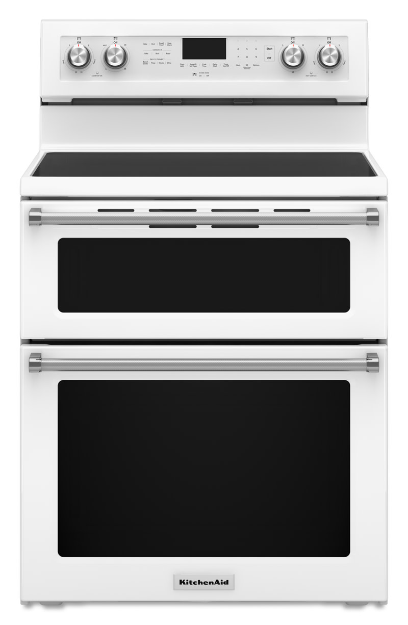 Photos - Cooker KitchenAid KFED500E 30 Inch Wide 6.7 Cu. Ft. Electric Freestanding Range with Double Ovens and Even-Heat Convection White Co 
