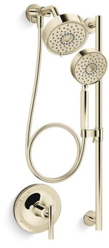 Kohler K-22181 Purist Pressure Balanced Shower System with Shower Head Hand Shower Slide Bar Shower Arm Hose and Valve Trim – Less Rough-In Valve