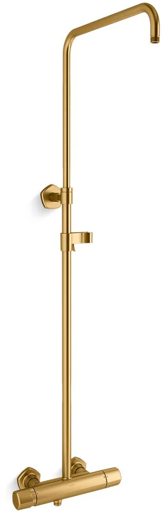 Kohler K-27031-9 Occasion Two-Way Exposed Thermostatic Valve and Shower Column Kit Vibrant Brushed Moderne Brass Showers Retrofit Showers Exposed