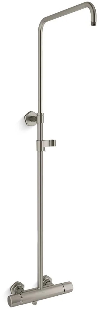 Kohler K-27031-9 Occasion Two-Way Exposed Thermostatic Valve and Shower Column Kit Vibrant Brushed Nickel Showers Retrofit Showers Exposed Shower Pipe