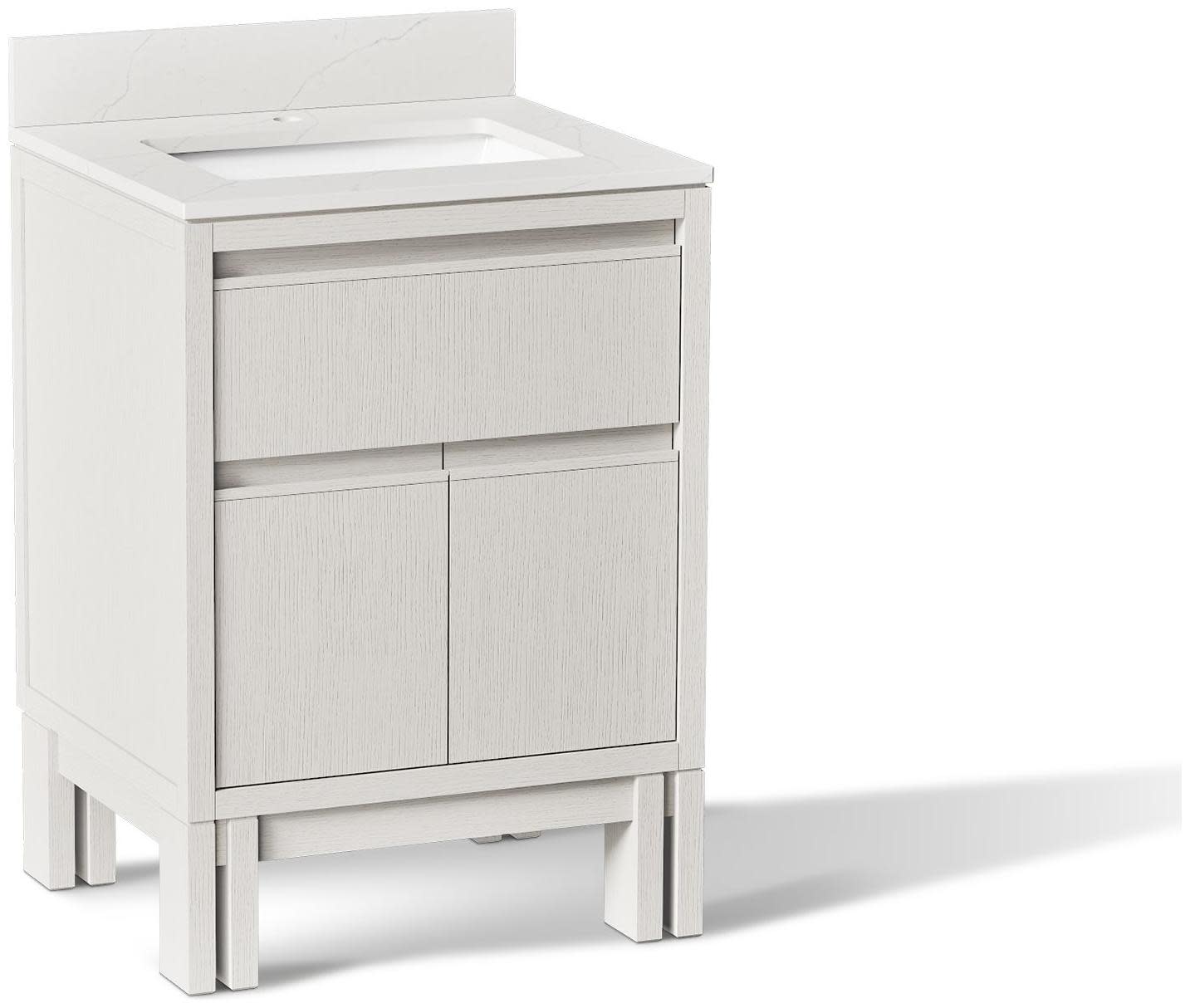 Photos - Washbasin cabinet Kohler 33015 Solive 24" Free Standing Single Basin Vanity Set with Cabinet and Quartz Vanity Top Gossamer White Bathroom Sto 