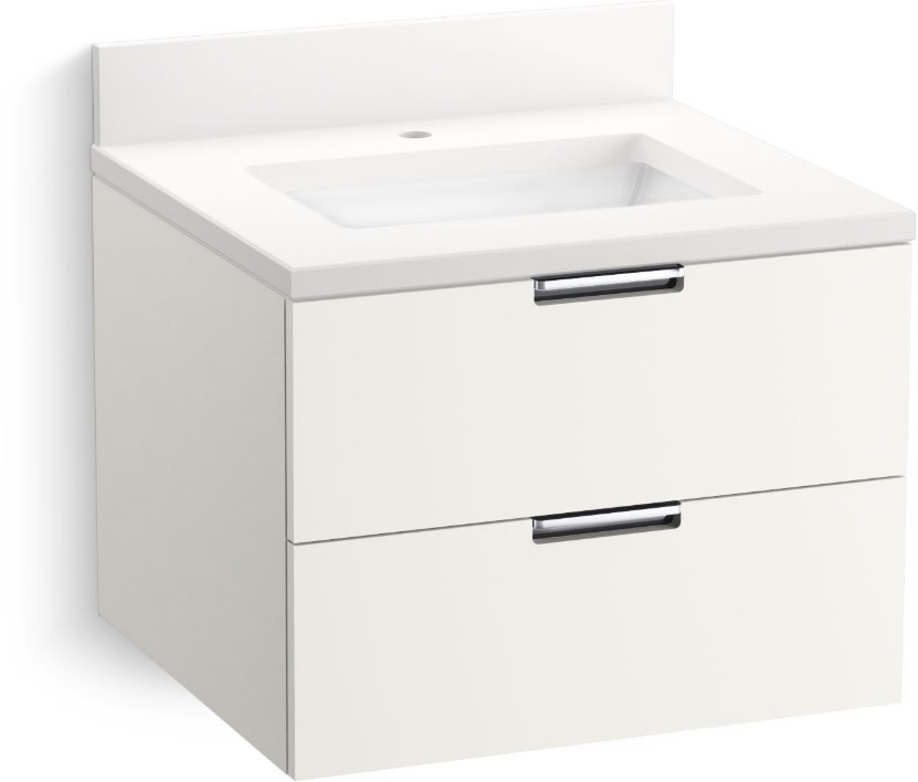 Kohler K-34654 Maxstow 30" Wall-Hung Bathroom Vanity Cabinet with Sink and Quartz Top White Bathroom Storage Vanity Sets Single