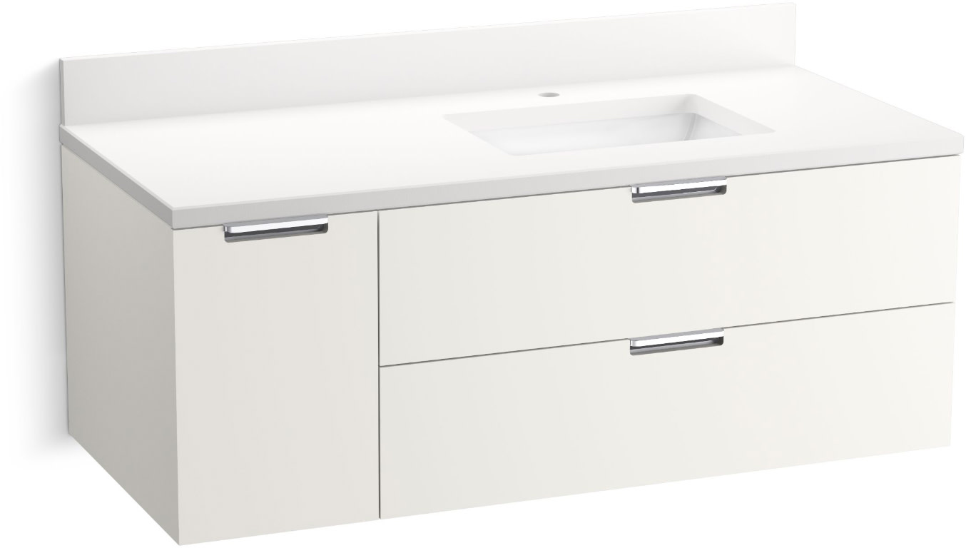 Kohler K-34656 Maxstow 48" Wall-Hung Bathroom Vanity Cabinet with Sink and Quartz Top White Bathroom Storage Vanity Sets Single