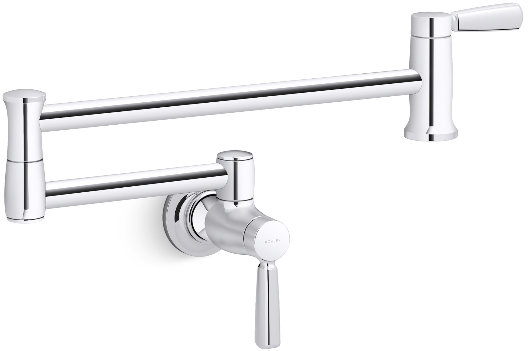 Kohler K-35744 Traditional Wall-Mount Pot Filler Faucet Polished Chrome Faucet Pot Filler Double Handle