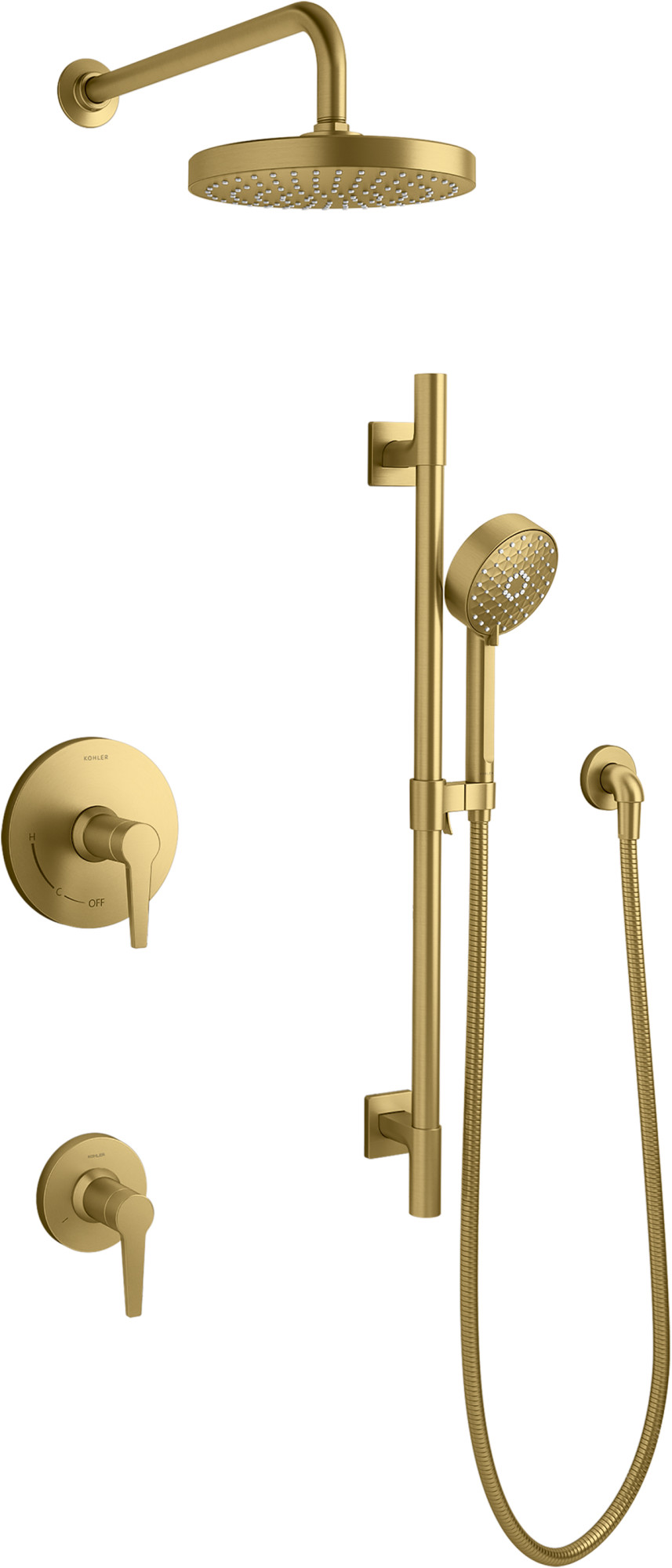 Kohler K-26914-Y Awaken Pressure Balanced 2.5 GPM Shower System with Shower Head Multi Function Hand Shower Slide Bar Wall Supply Shower Arm