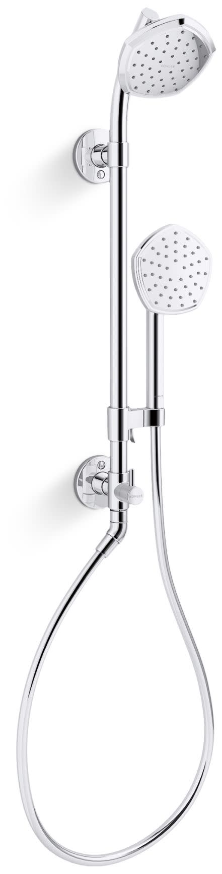 Kohler K-27119-G HydroRail-S Occasion Retrofit Shower with Shower Head Hand Shower Slide Bar and Hose Polished Chrome Showers Retrofit Showers