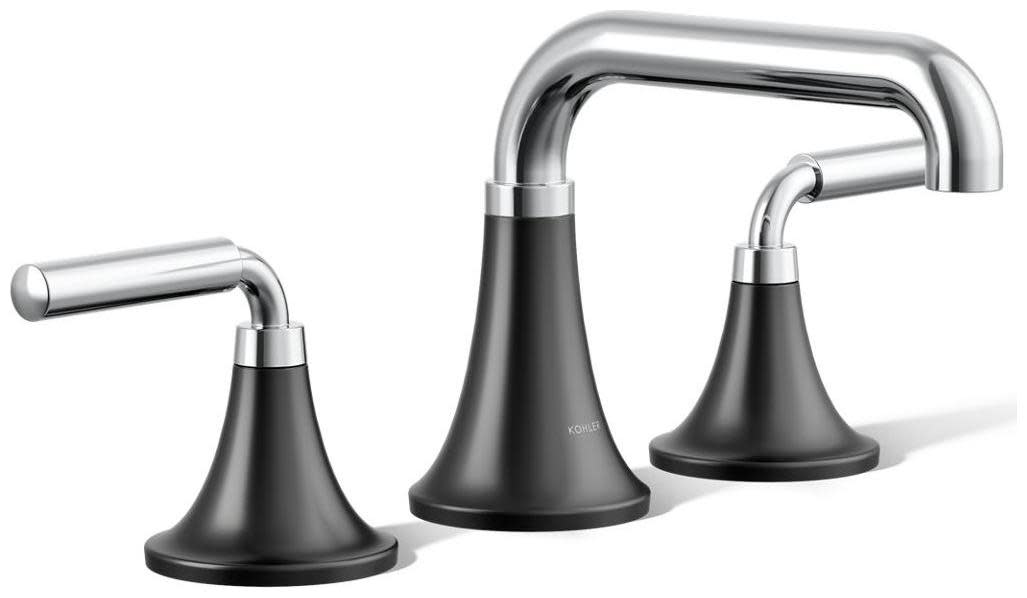 Photos - Tap Kohler K-27416-4N Tone 0.5 GPM Deck Mounted Bathroom Faucet Polished Chrome Matte Black Faucet Bathroom Sink Faucets Double 