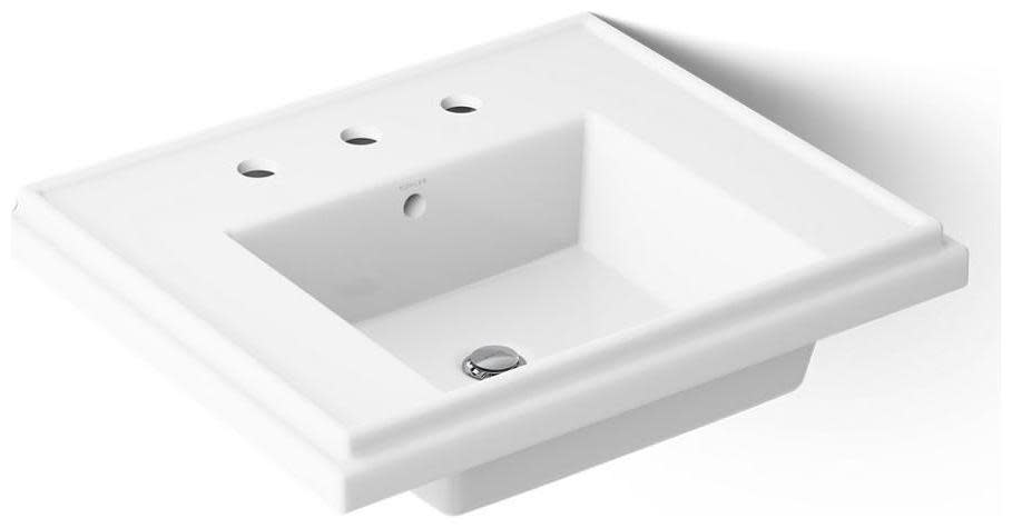 Photos - Bathroom Sink Kohler K-2757-8 Tresham 14-1/4" Fireclay Pedestal  with 3 Holes Drilled and Overflow White Sinks s 