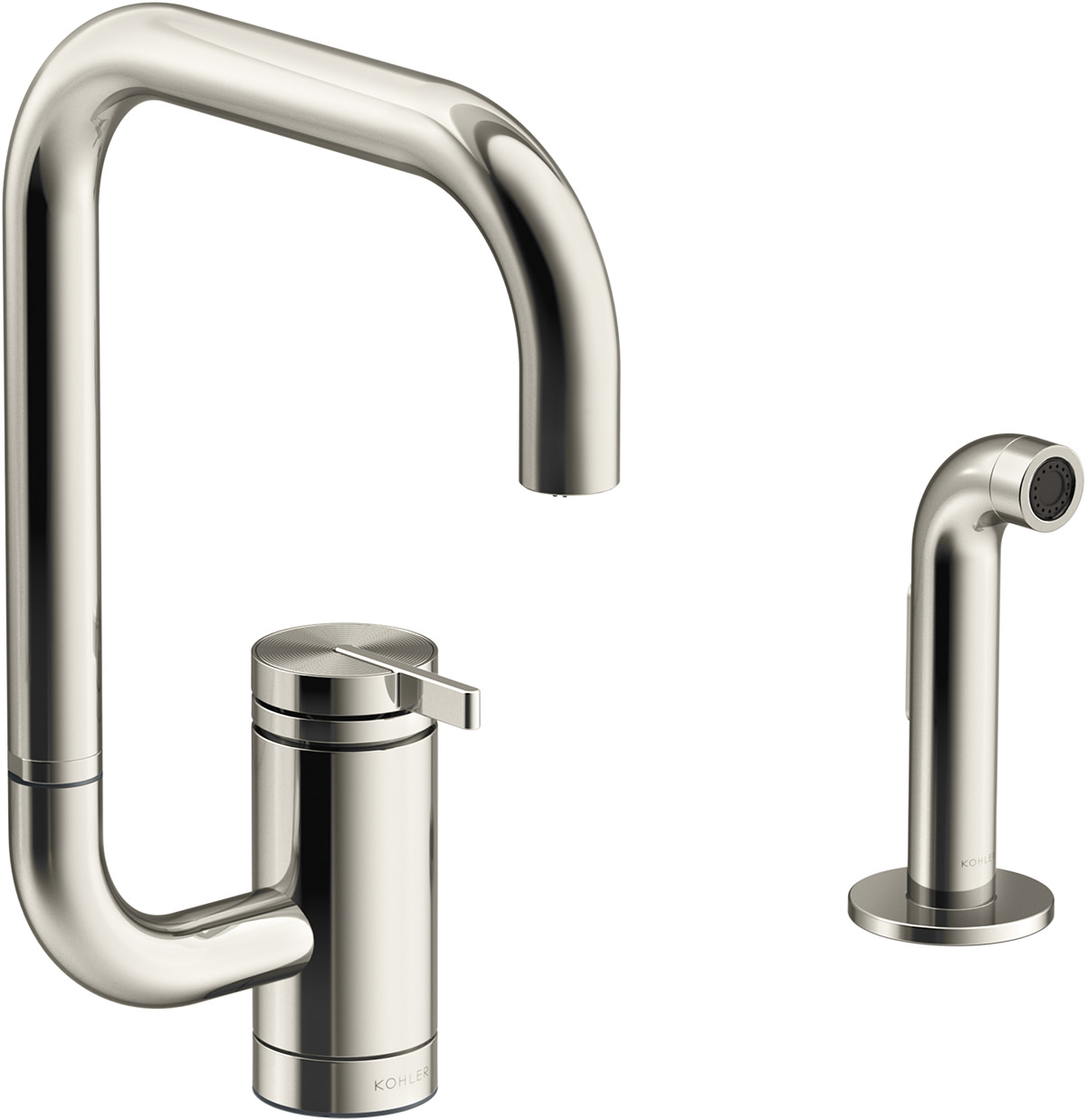 Kohler K-28274 Components 1.5 GPM Single Hole Kitchen Faucet with Two Function Extended Reach Angled High-Arch Swivel Spout with SoftRinse Technology