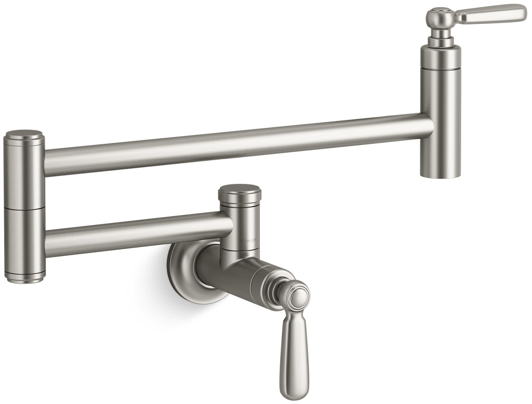 Kohler K-28359 Edalyn by Studio McGee 3.2 GPM Wall Mounted Single Hole Pot Filler Vibrant Stainless Faucet Pot Filler Double Handle